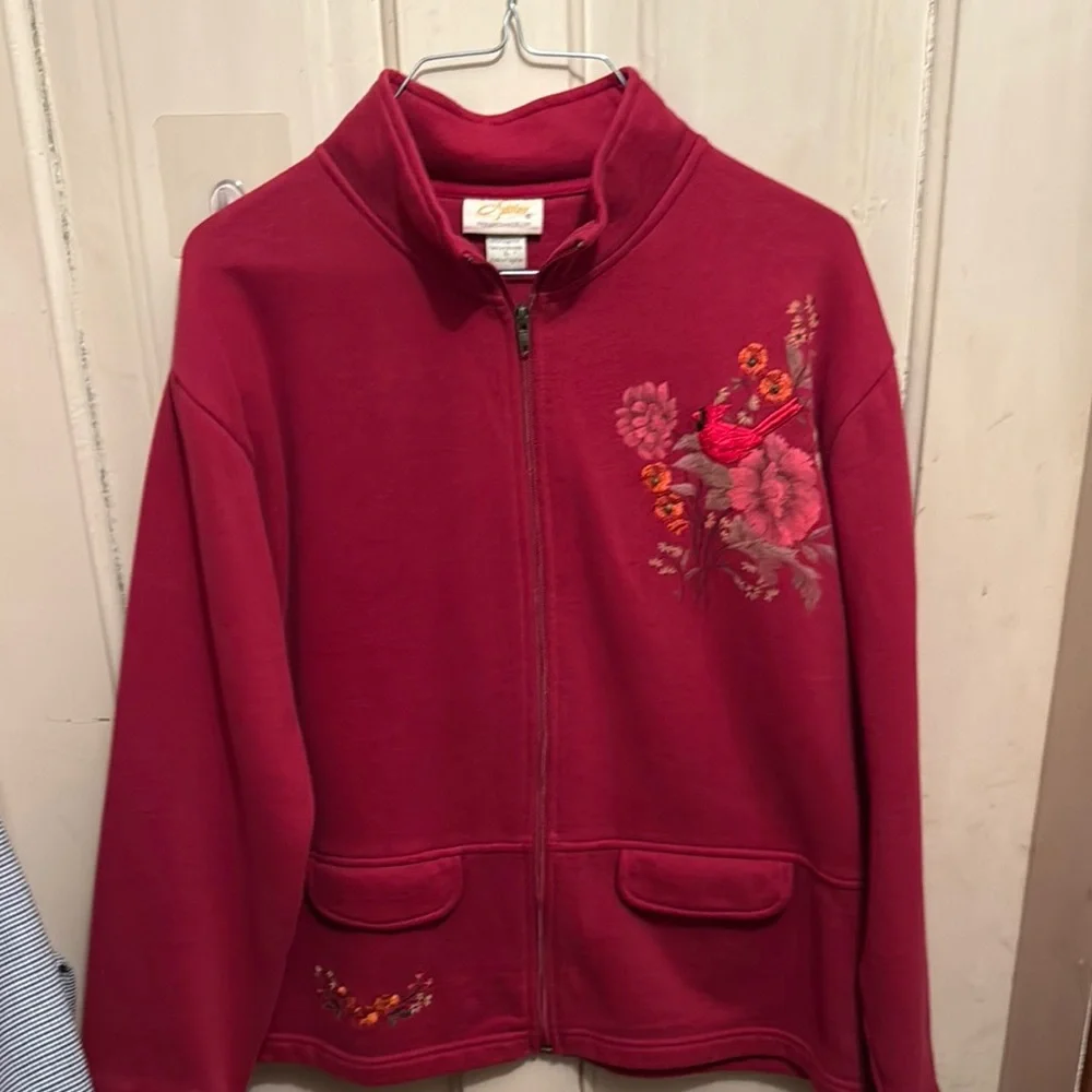 Embroidered Red Zip-Up Jacket - Picture 2 of 8